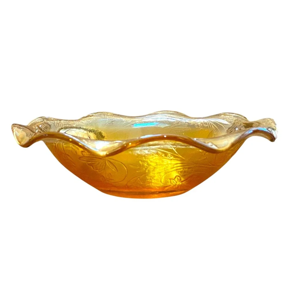 Vintage Marigold Carnival Glass Fruit Bowl 9.5